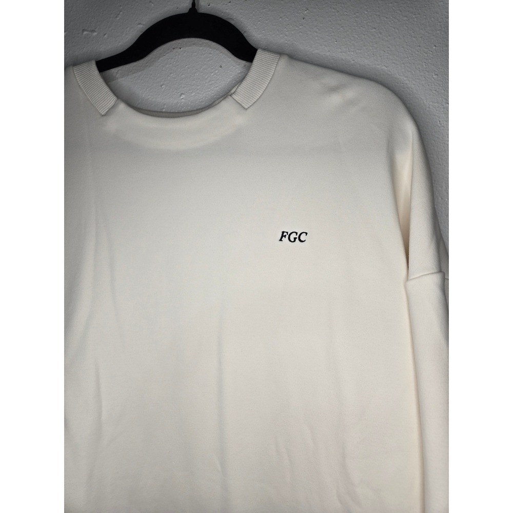 PTula Graphic Crewneck Sweatshirt Cream White Large Casual Pockets Oversized - Picture 2 of 9